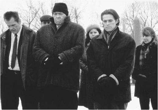 James Coburn (second from left) with Nick Nolte, Willem Dafoe, and Sissy Spacek in Affliction