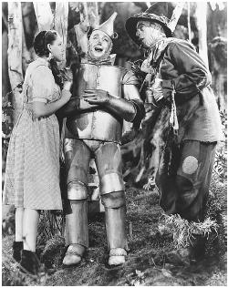 Judy Garland, Jack Haley, and Ray Bolger in The Wizard of Oz