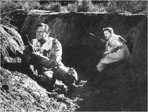 Mickey Rooney (right) with William Holden in The Bridges at Toko-Ri