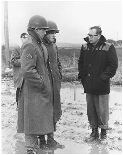 Carl Foreman (right) on the set of The Victors